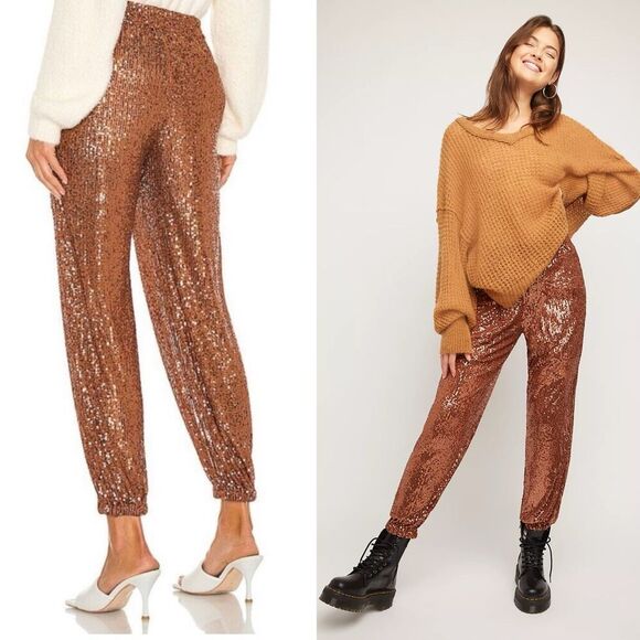 Free People Morelia Sequin Joggers Sz L Boho Glam Whimsy Party Celebration - Picture 2 of 11
